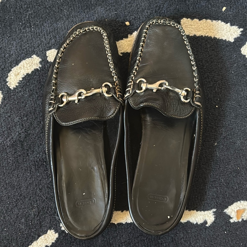 Black Leather Loafers with Chain Detail